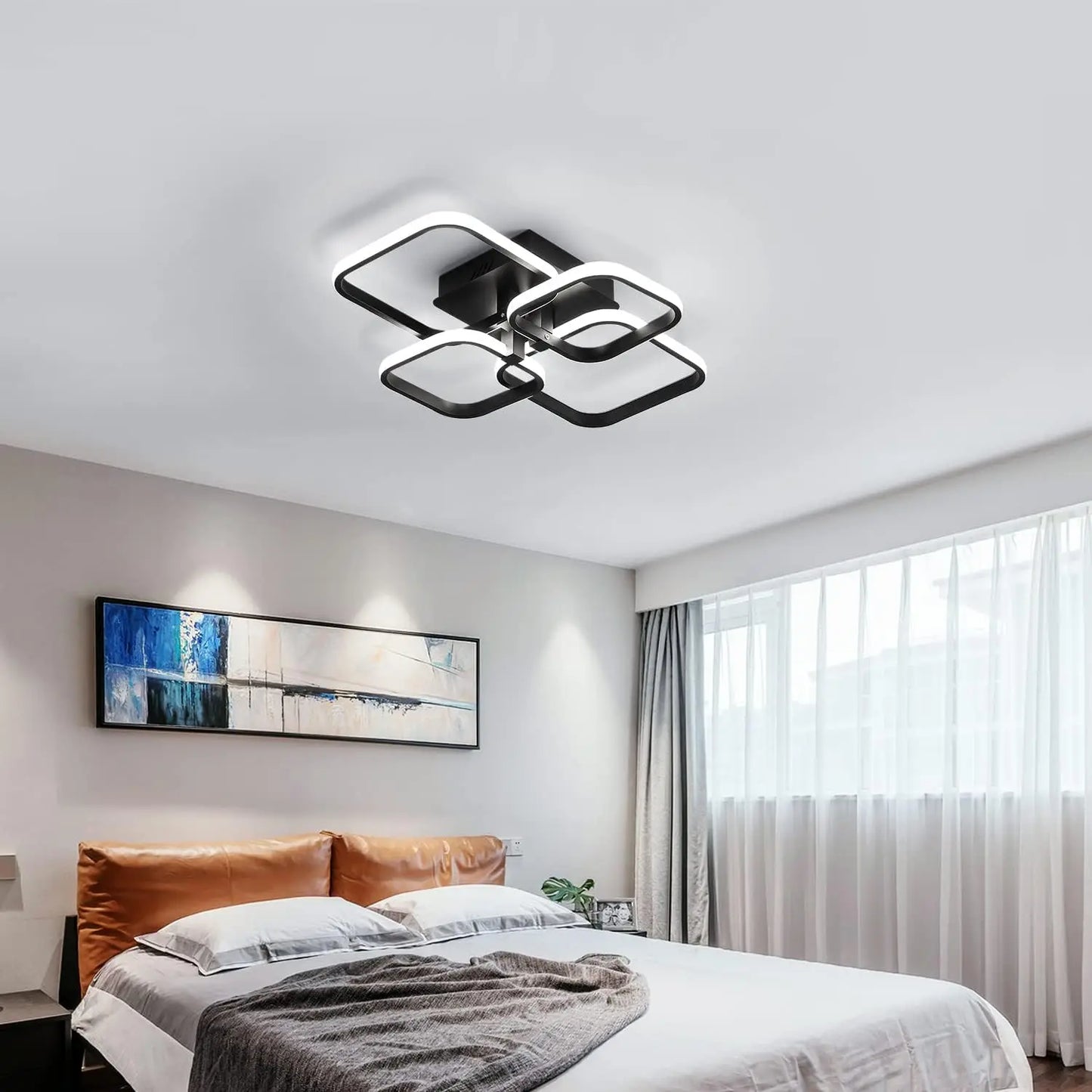 Modern Ceiling Light, LED Ceiling Light Fixtures, 4-Square Design Black Flush Mount Ceiling Light for Living Room, Kitchen