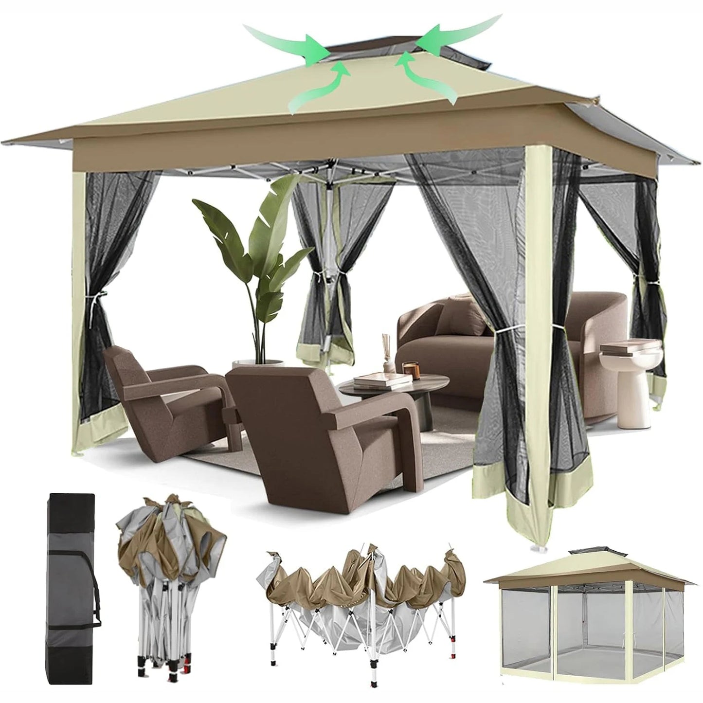 12x12 Pop up Gazebo on Clearance with Mosquito Netting, Outdoor Canopy Tent with Portable Bag,Patio Gazebo for Garden,Party,Camp