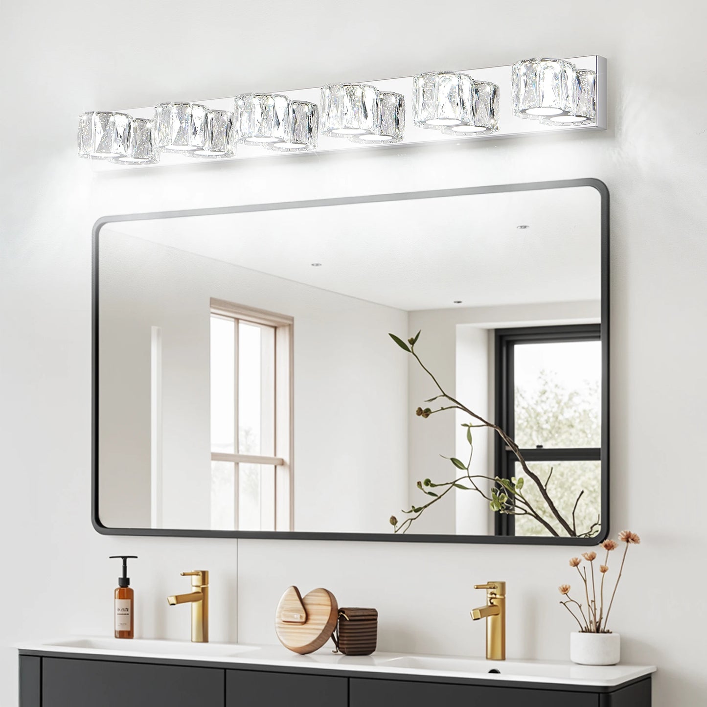 41" Modern Crystal 6-Light LED Wall Sconce-Elegant Chrome Bathroom Vanity Light with Clear Crystal Shades for Bathroom,Bedroom