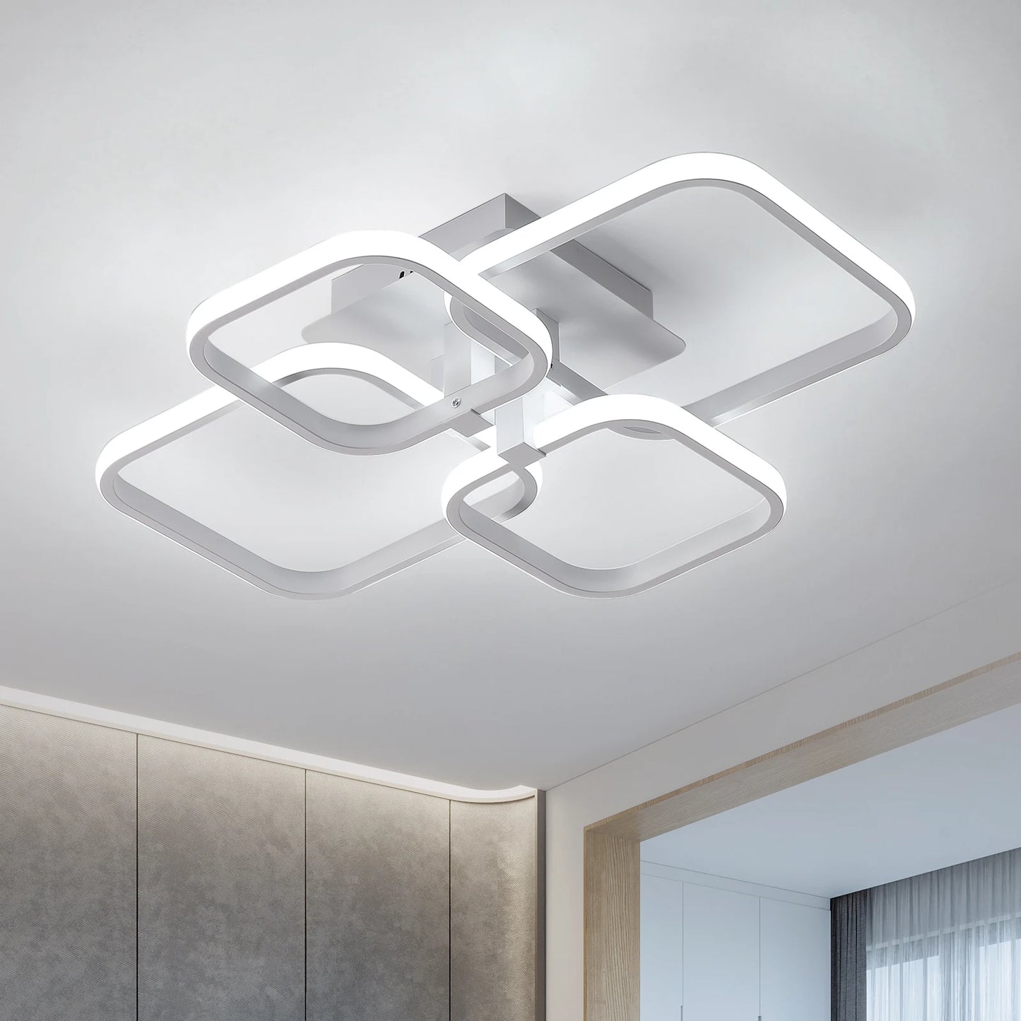 Modern Ceiling Light, LED Ceiling Light Fixtures, 4-Square Design Black Flush Mount Ceiling Light for Living Room, Kitchen