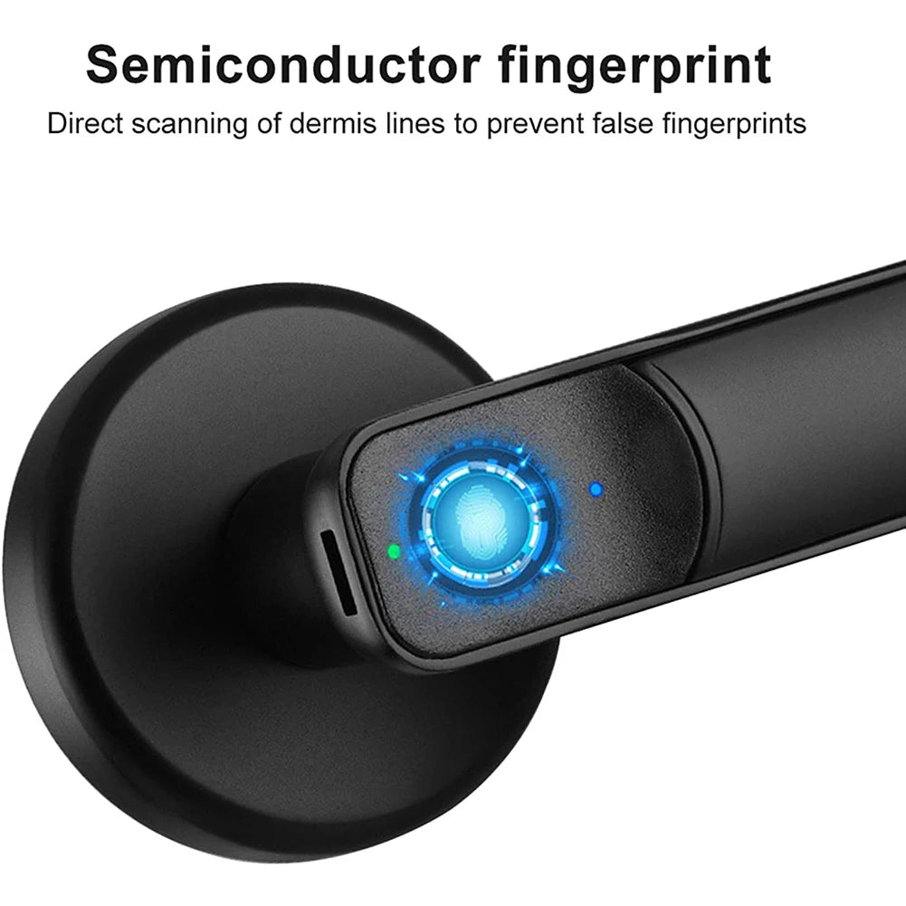 Fingerprint Door Lock Handle USB Rechargeable Anti Theft Smart Electric Biometric Keyless Security Entry with 2 Keys for Home