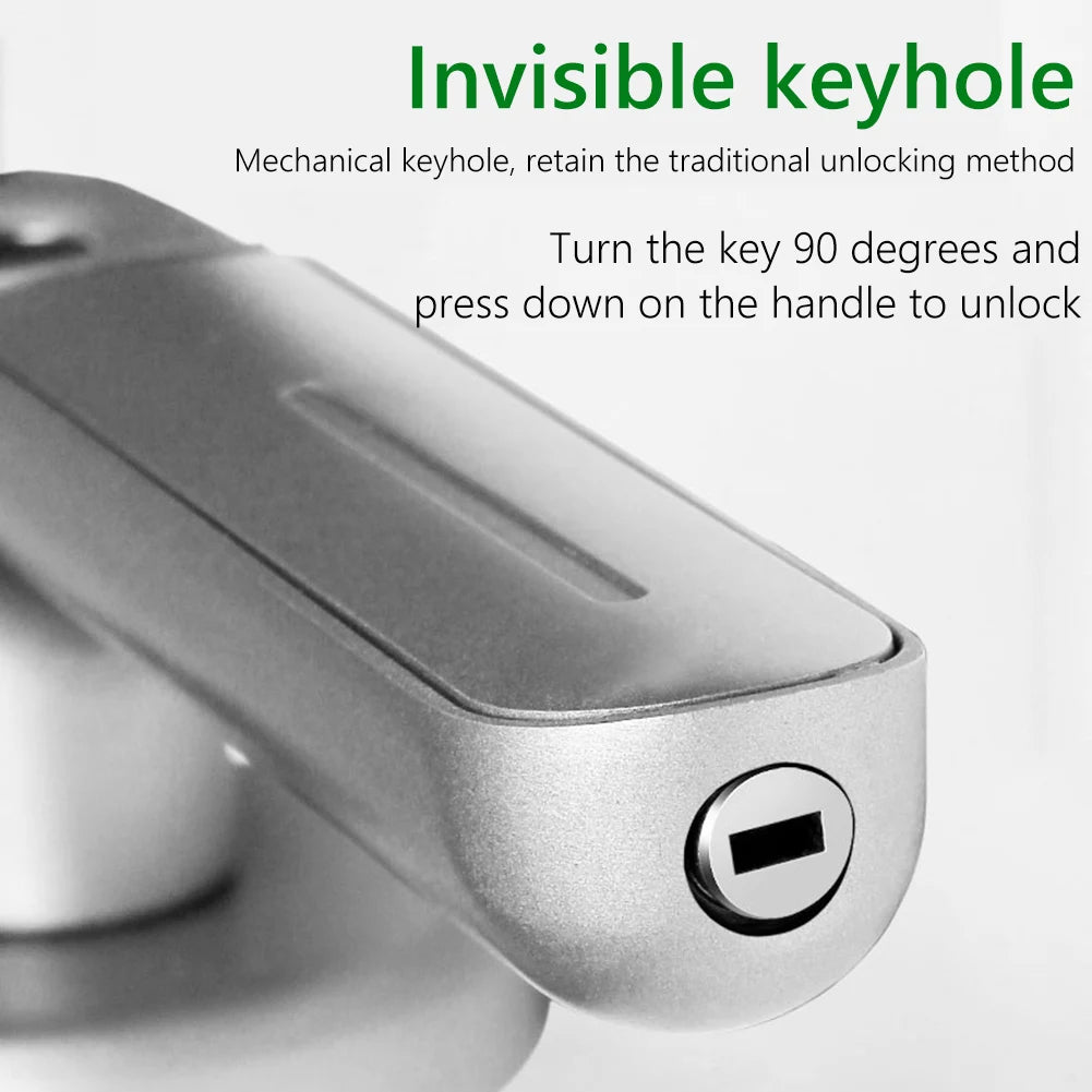 Fingerprint Door Lock Handle USB Rechargeable Anti Theft Smart Electric Biometric Keyless Security Entry with 2 Keys for Home