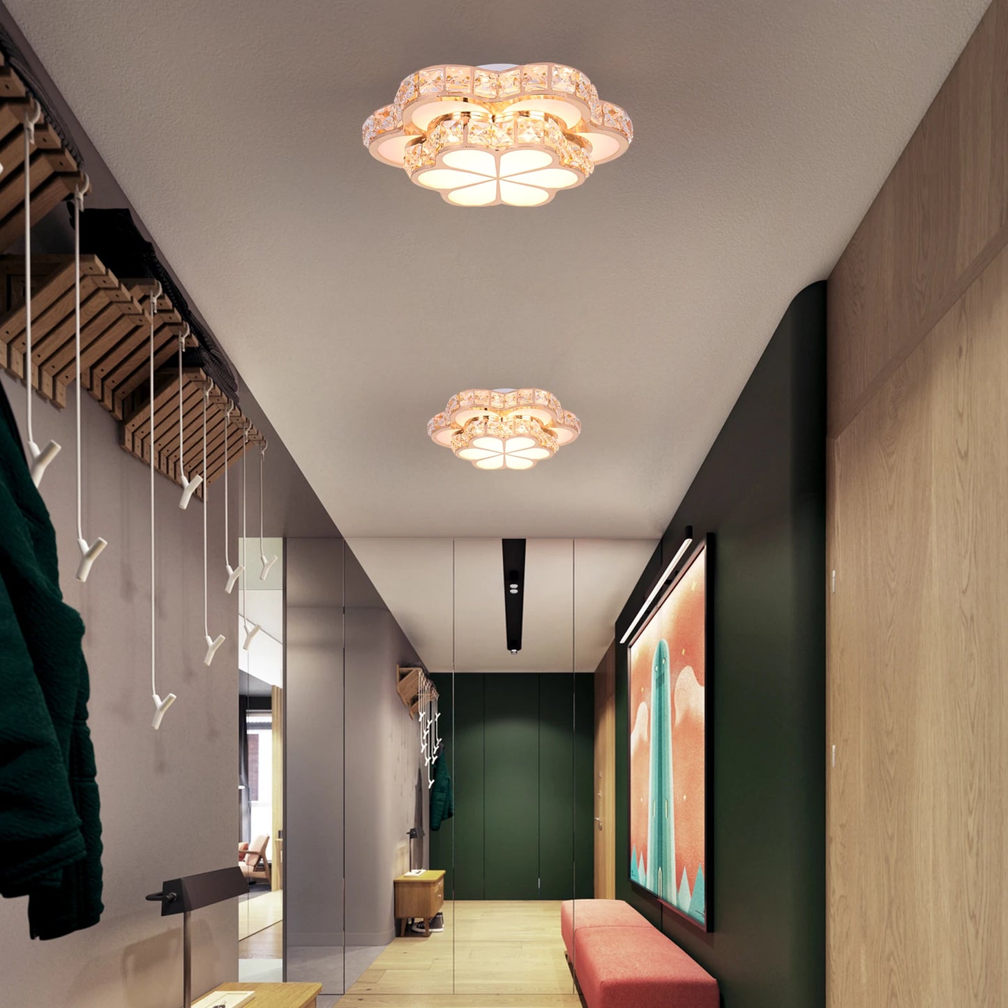 Modern Flower Gold Design Crystal Ceiling Aisle Lights Fashion Corridor Stairs Entrace Plafonnier Lamp for Porch Hall Lustres