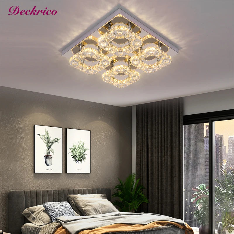 Modern K9 Crystal Ceiling Lamp Decorative Bedroom Led Chandelier Corridor Pendant Lights Indoor Lighting Fixture Living Room
