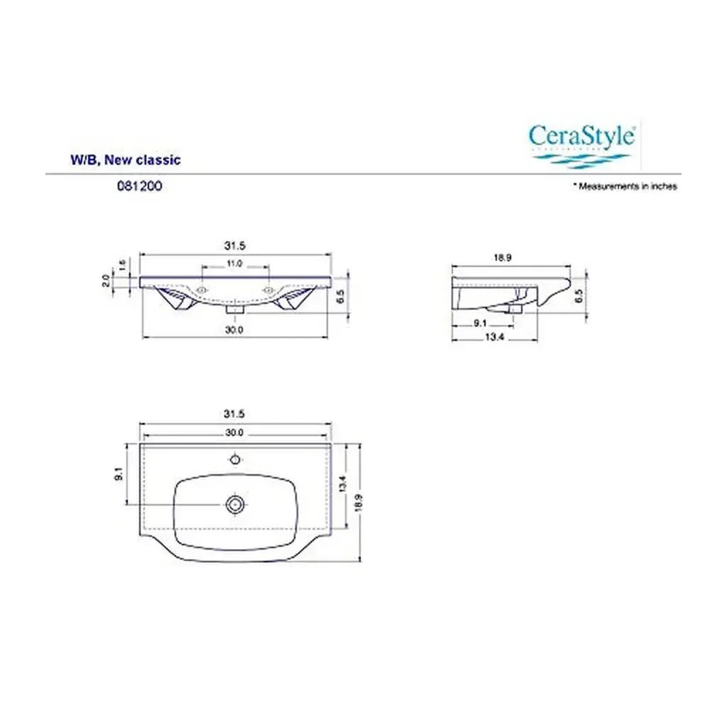 Rectangular White Ceramic Bathroom Sink Wall Mounted/Self Rimming Single Faucet Hole ADA Compliant Overflow Included Country