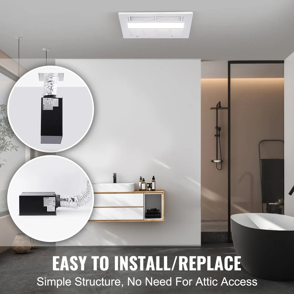 110 CFM 1500W Bathroom Exhaust Fan LED Lighting Quiet Ventilation Galvanized Steel Easy Installation Adjustable Brightness