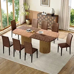 Dining Table Set for 8 - Large 79" Rectangular Kitchen Table Set for 8 with Cushioned Chairs,Modern Mid-Century Wood Dining Room