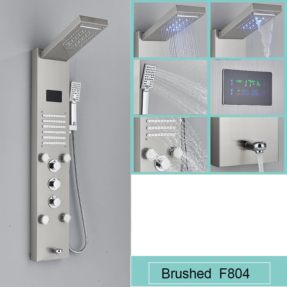 Black LED Light Shower Panel Waterfall Rain Shower Faucets SPA Massage Jet Bath Shower Column Shower system Mixer Tap Tower