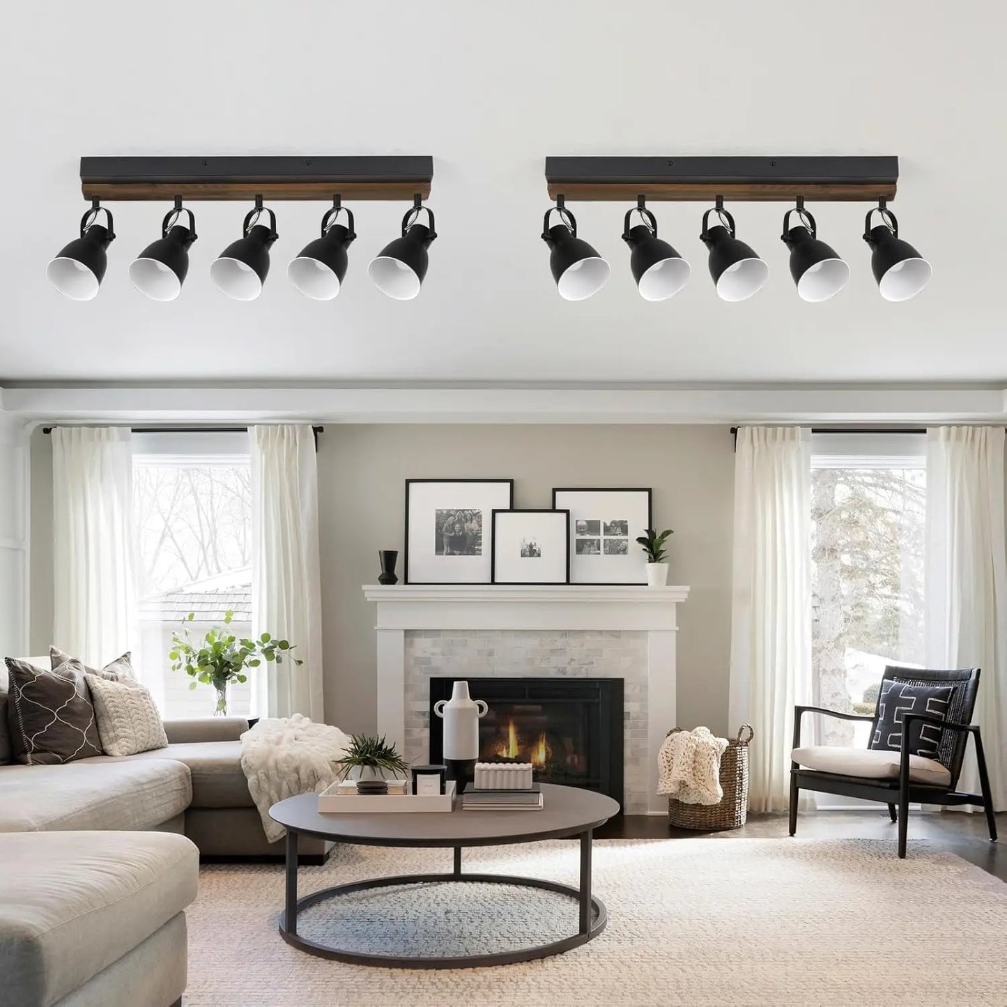 Farmhouse 5-Light Black Track Lighting - Adjustable Wall or Ceiling Fixture for Kitchen and Dining Room