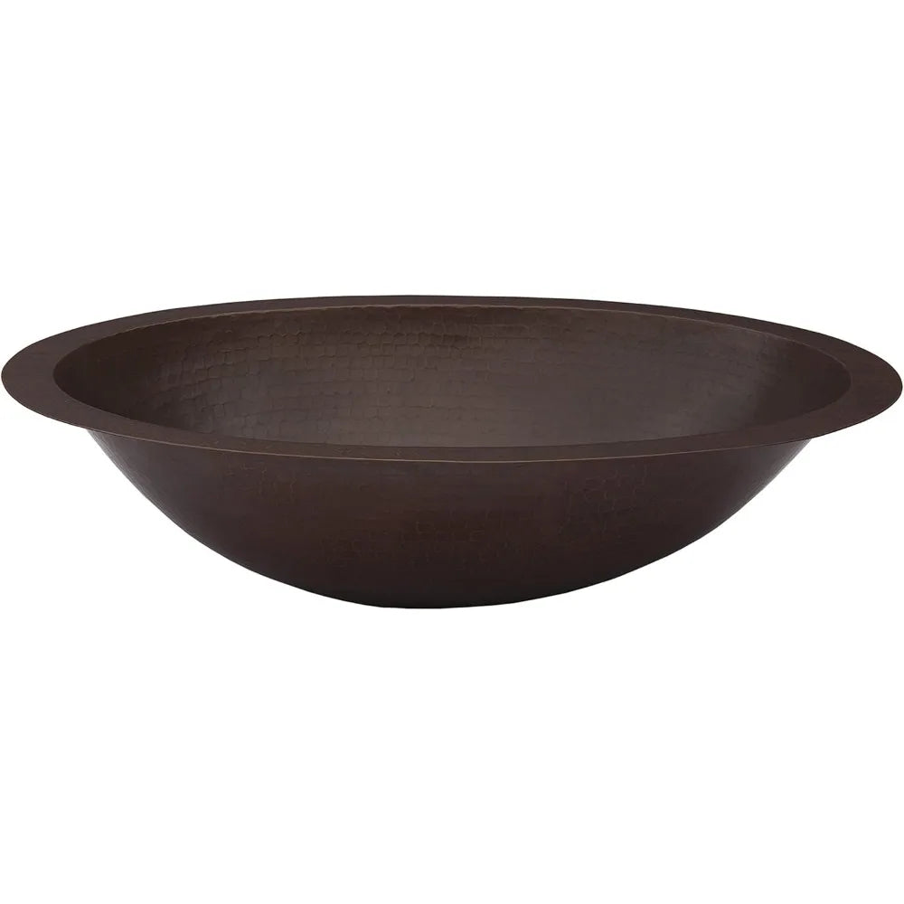 MNO-NA200 Oval 14" Copper Drop-In or Undermount Bathroom Sink - Hand-Hammered Antique Copper