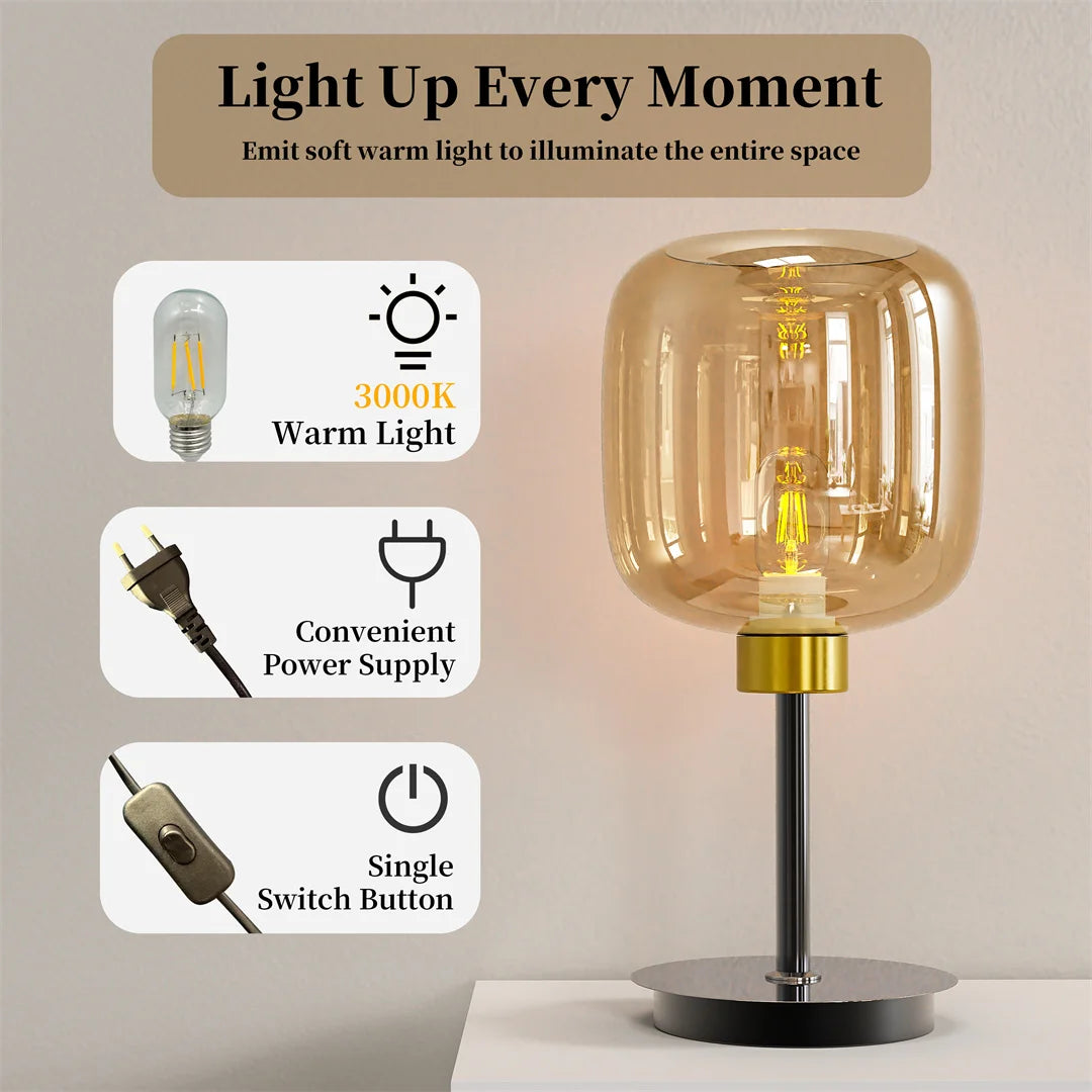 Vrygle Vintage Bedside Table Lamp Nightstand Desk Lamp Eye-protection Reading Light for Living Room,Offices