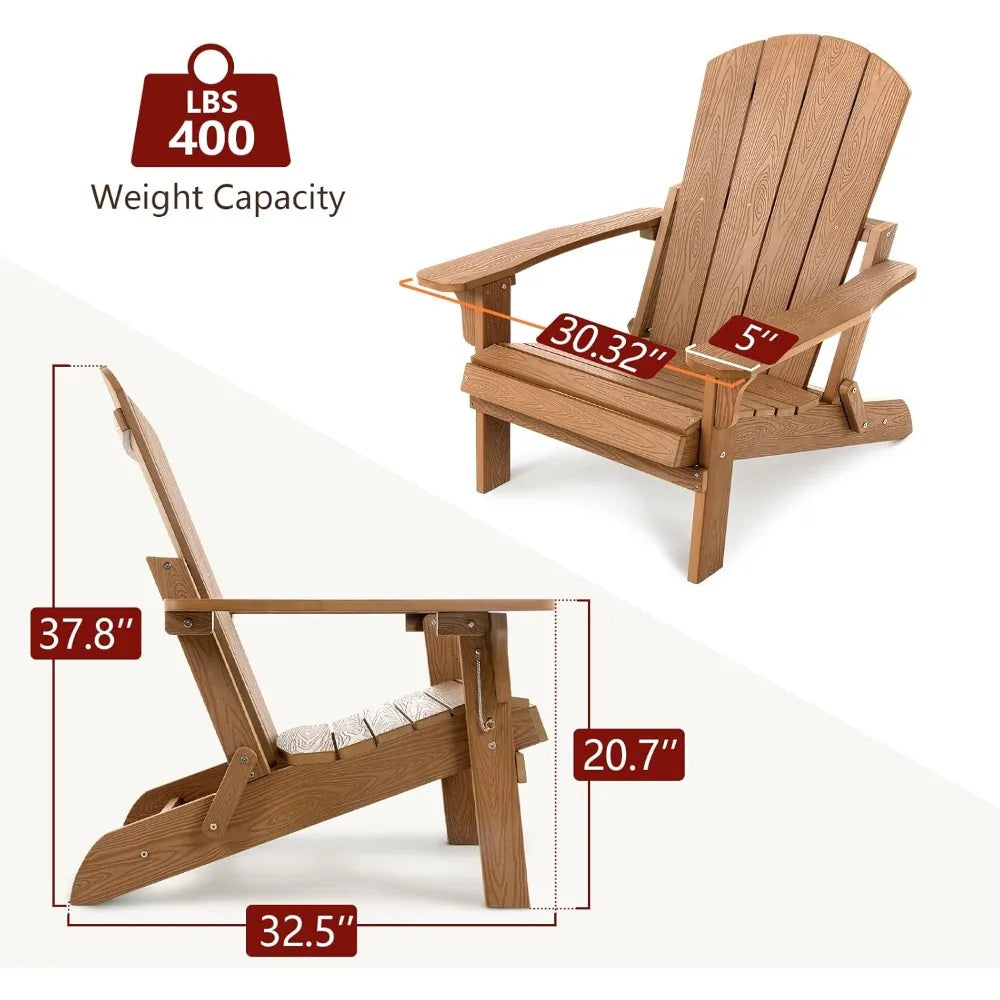 Folding All-Weather Adirondack Chairs Set of 4, 400 lbs Support, Fire Pit Chairs, Outdoor Adirondack Chair, Plastic Chair, for B