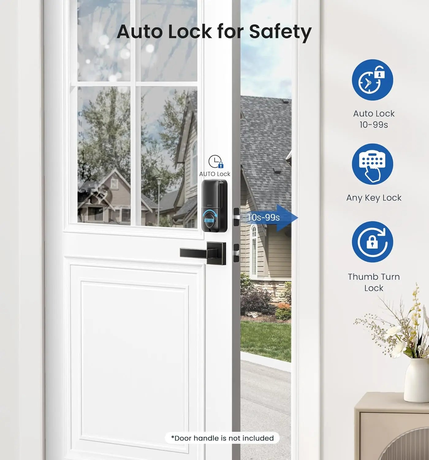 Veise Fingerprint Door Lock, Keyless Entry, Auto Lock, Electronic Keypad Deadbolt for Front Door, Biometric, Anti-Peeking Passwo