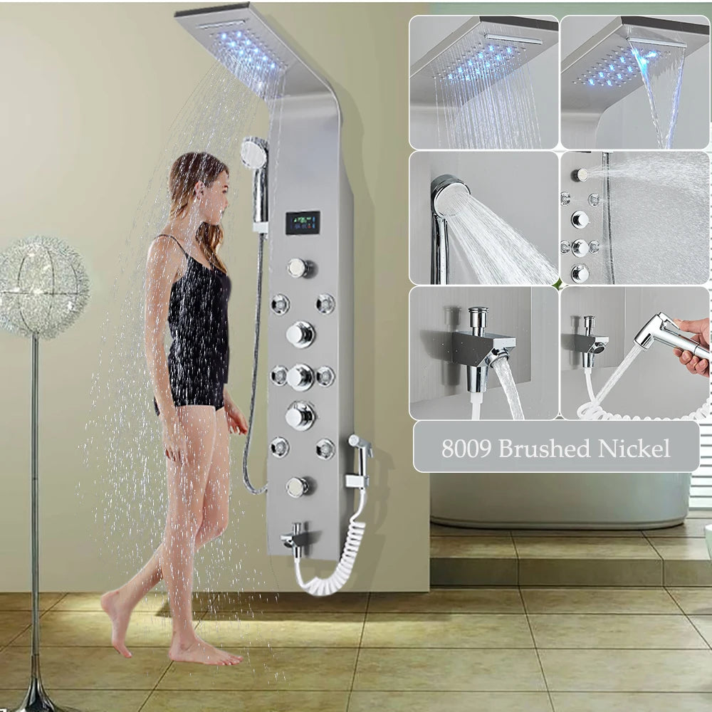 LED Shower Panel Six Functions Waterfall Shower Panel Bathroom Faucet Bathroom SPA Massage Jet Tub Mixer Massage Sprayer