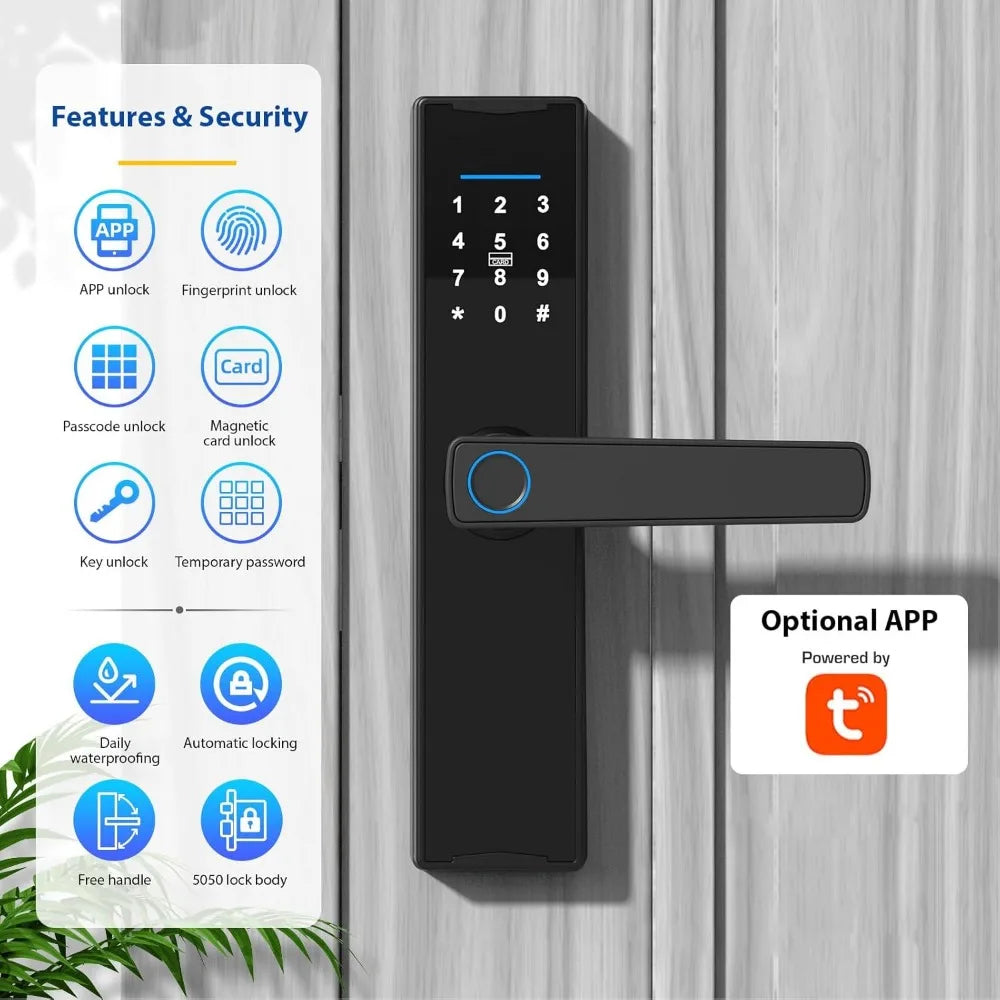 Tuya Smart Lock Fingerprint Lock Door Lock Keypad Door Lock with Handle Fingerprint Electronic Deadbolt Door Lock Smart Door Loc