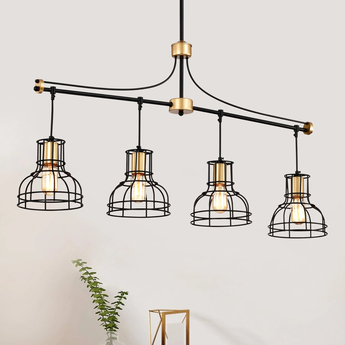 Dining Room Light Fixture/Chandelier Over Table, 40-Inch Hanging for Farmhouse Linear Chandeliers,4-Light Kitchen Island Lightin