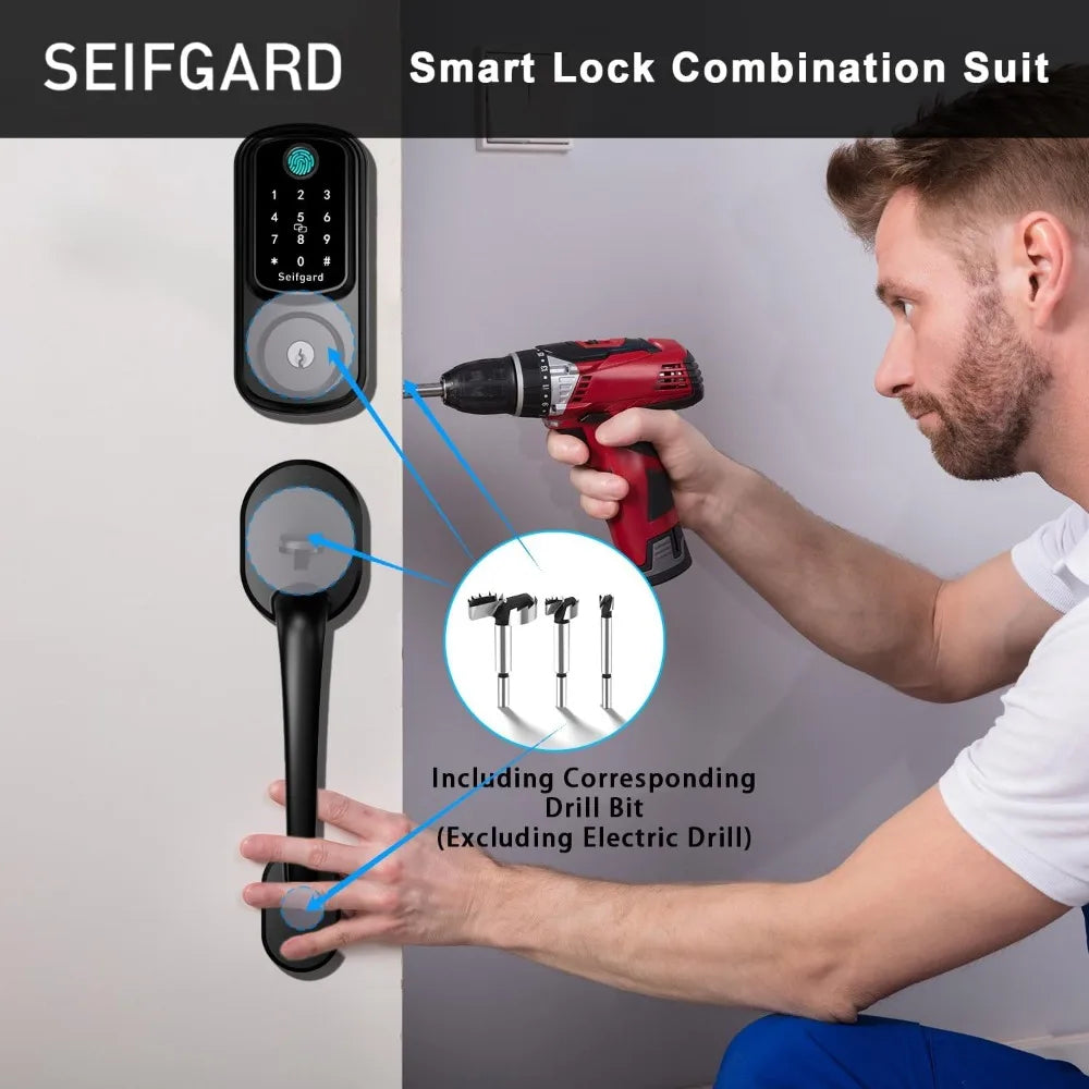 Keyless Entry Door Lock with Handle Set, Smart Door Lock for Front Door with Woodworking Flat Wing Drill, Electronic Keypad Dead