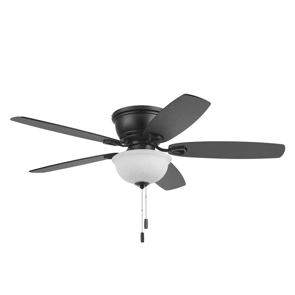 52 Inch Traditional Black Indoor Ceiling Fan with Light Kit Dimmable Pull Chains Reversible Motor Home Use