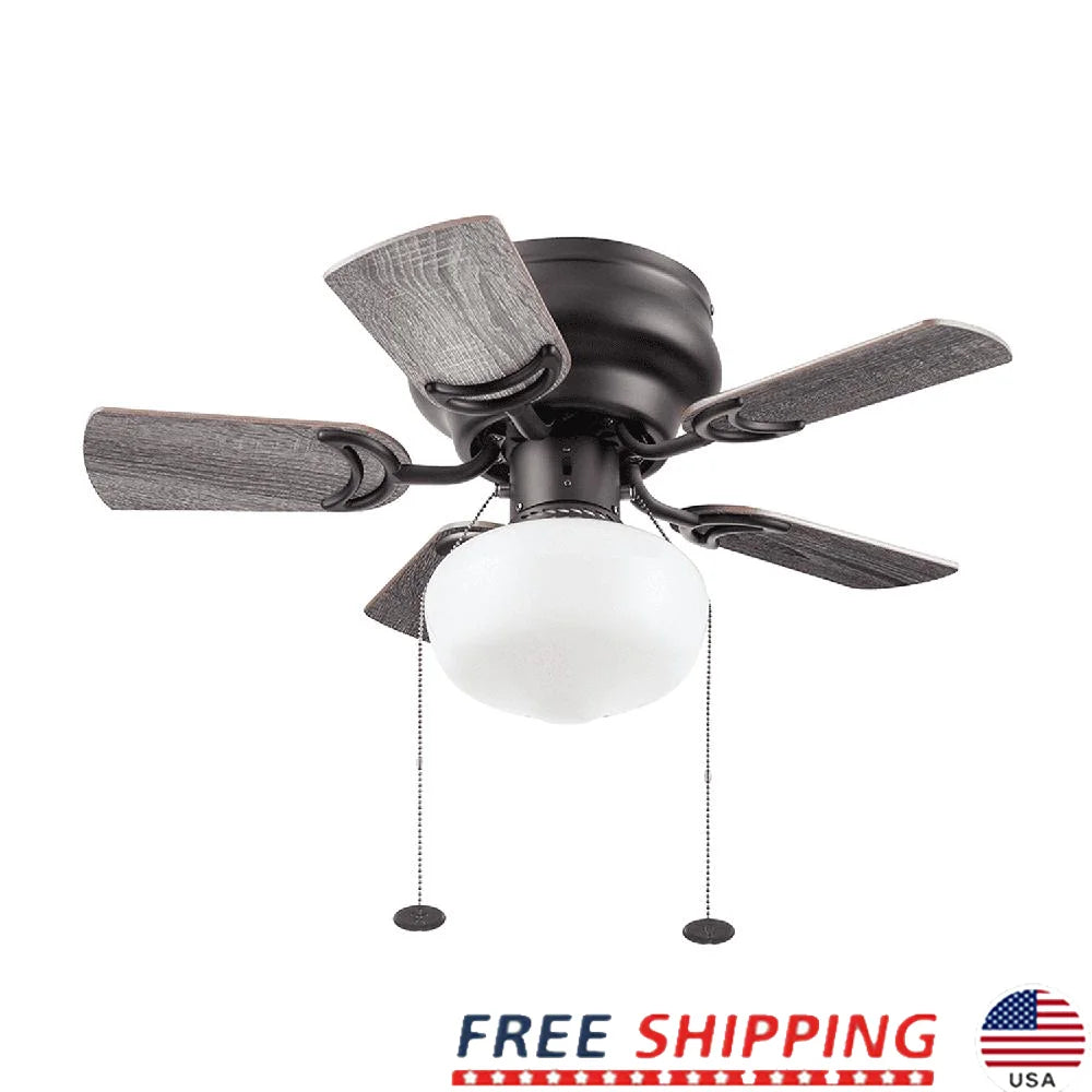 28 Inch Flushmount Ceiling Fan with Light Pull Chains Reversible Blades Dimmable LED Energy Efficient Small Room Hugger Fan