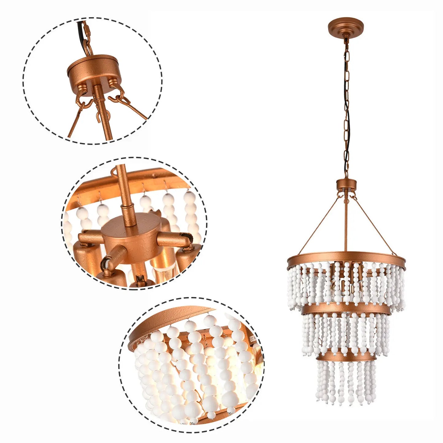 Wood Bead Chandelier Bohemia Style Kitchen Island Lighting for Entryway Bedroom Home Fixture