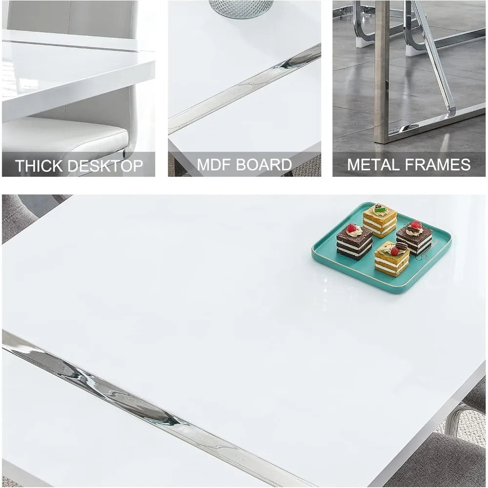 Restaurant Furniture, Modern Metal Frame Dining Room Table Set 4 with Metal Frame For Kitchen, Leather Dining Chairs Dining Set