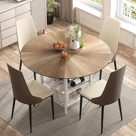 5-Pieces Dining Table Set for 4,36 inch Small Kitchen Table and Chairs Set Modern Metal Cross Base Dinner Table with 4 Cushione