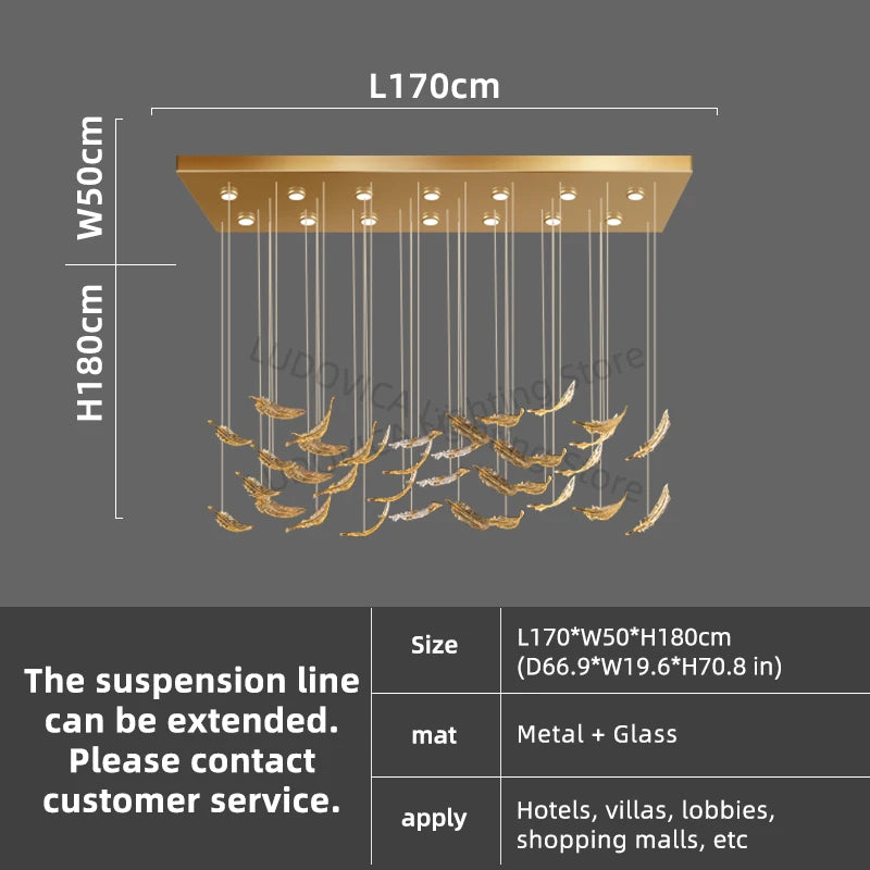 Modern Chandelier luxury villa Staircase LED Hanging Lights Hotel lobby Wedding Decoration Banquet Hall Customable Pendant Light
