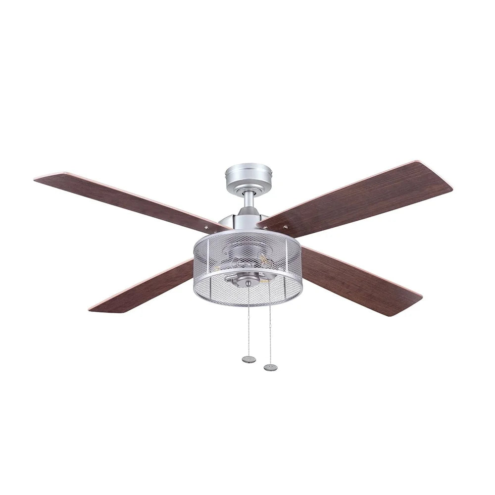 52 Inch Indoor Ceiling Fan with Light 4 Reversible Blades Energy Efficient Pull Chains Quiet Performance Living Room Bedroom