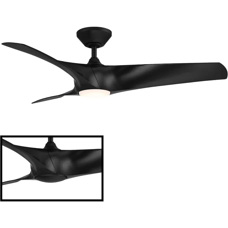 Zephyr Smart Indoor and Outdoor 3-Blade Ceiling Fan 52in Matte Black with Adjustable CCT 2700K-3000K-4000K-5000K LED Light Kit