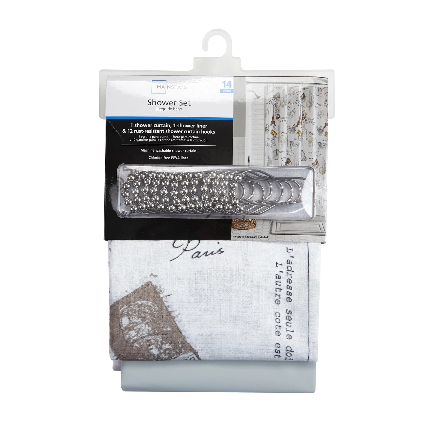 Contemporary Gray Paris Geometric Polyester Shower Curtain Set, 70 in x 72 in, shower curtain