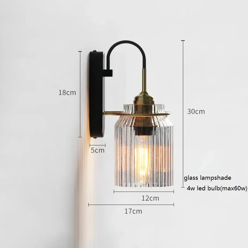 American Style Vintage LED Bathroom Mirror Light Waterproof Glass Lampshade Bedroom Stair Bedside Retro Wall Lamp Sconce
