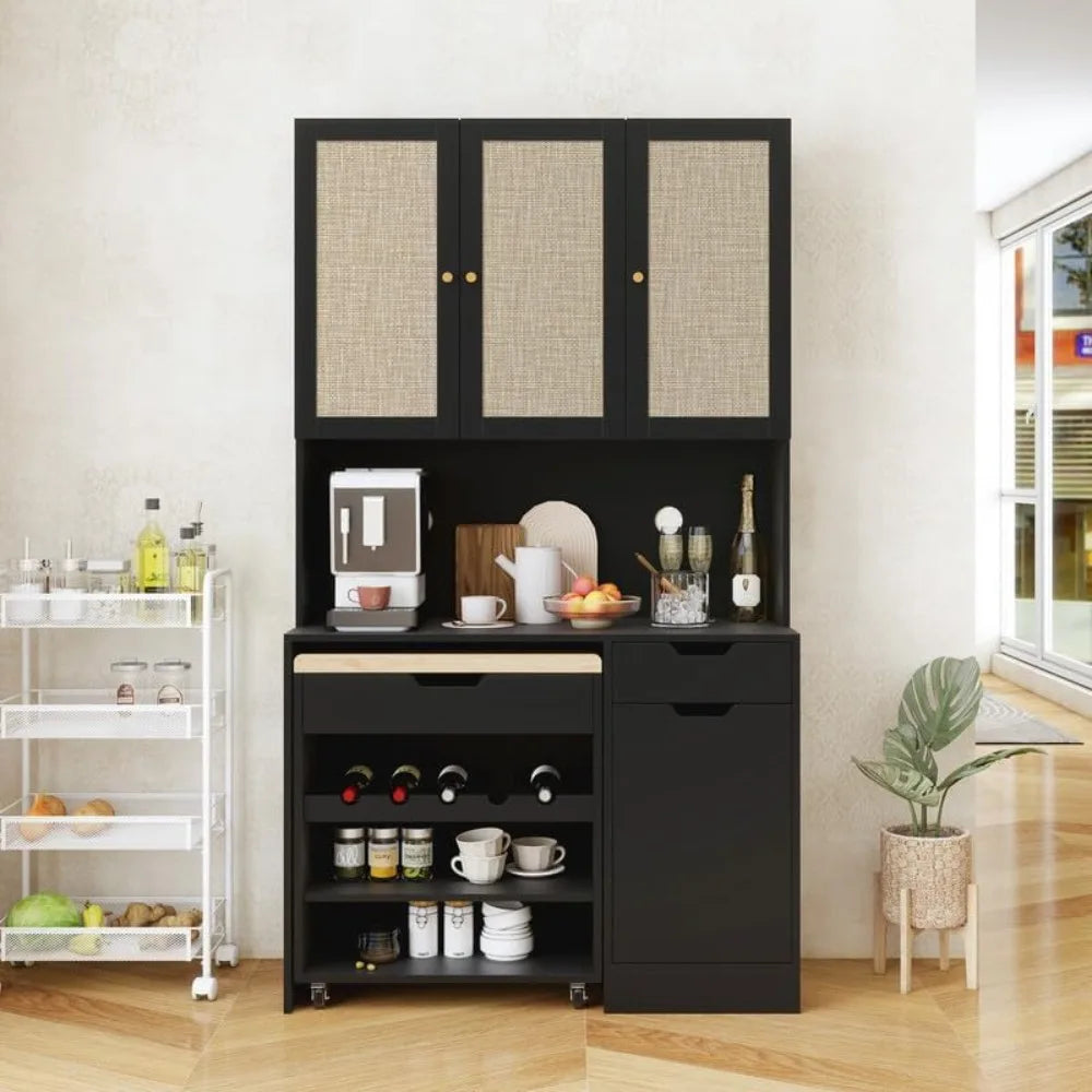 69.29" Kitchen Pantry Storage Cabinet, Modern Buffet Cabinet with Kitchen Cart Hutch with Microwave Stand, Food Pantry Cabinet w