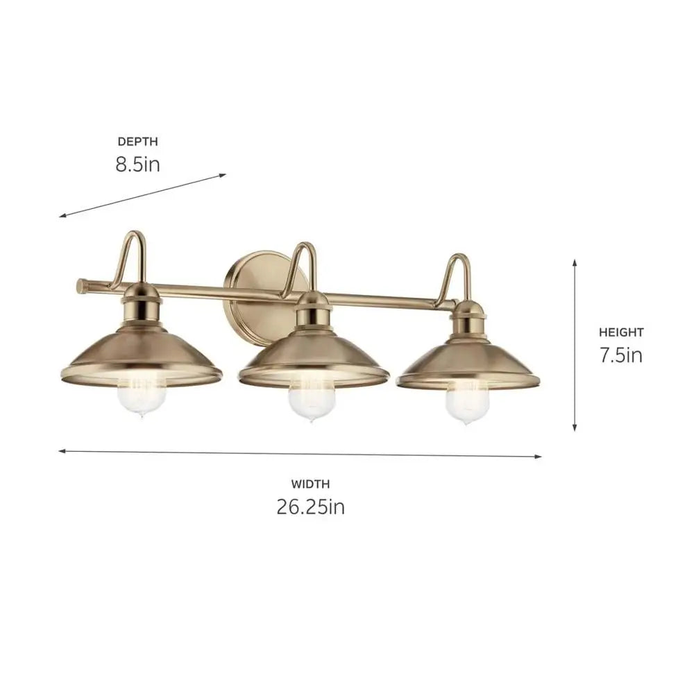 Vintage Inspired 3 Light Bathroom Vanity in Champagne Bronze Finish Transitional Industrial Design Ambient Lighting 26.5" W x