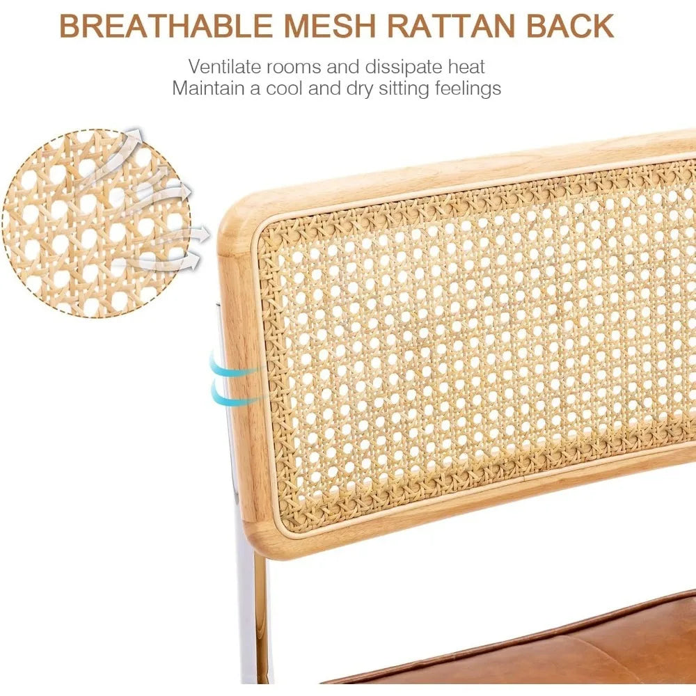 Natural Rattan Dining Chairs Set of 4, Modern Dining Room Chairs with Solid Wood Back for Kitchen Living Room,