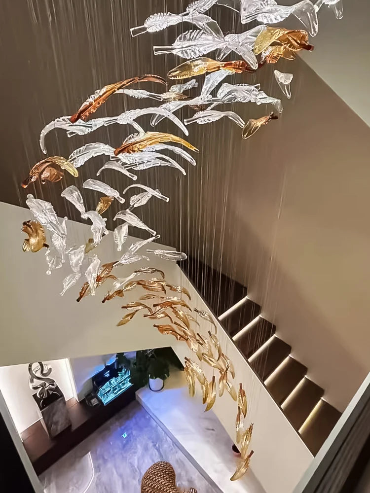 Modern Chandelier luxury villa Staircase LED Hanging Lights Hotel lobby Wedding Decoration Banquet Hall Customable Pendant Light