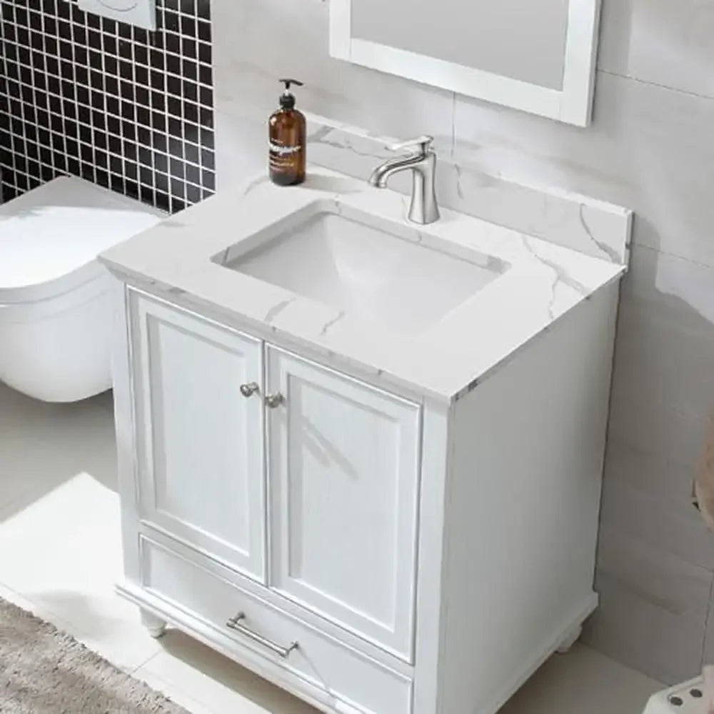 Quartz Calacatta River Vanity Top 30x22 with Sink & Sidesplash