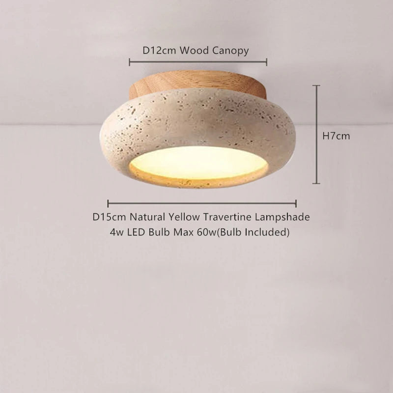 IWHD Nordic Modern Ceiling Lamp Wood Yellow Travertine LED Ceiling Light For Home Decoration Aisle Stair Bar Lámparas Para Techo
