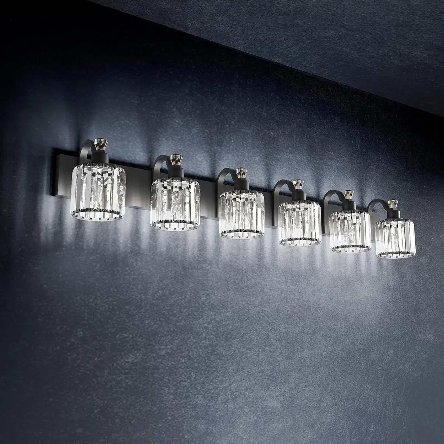 3/4/5/6 Lights Modern Crystal Bathroom Vanity Lights, Black Bathroom Light Fixtures, Crystal Vanity Shower Lights Over Mirror