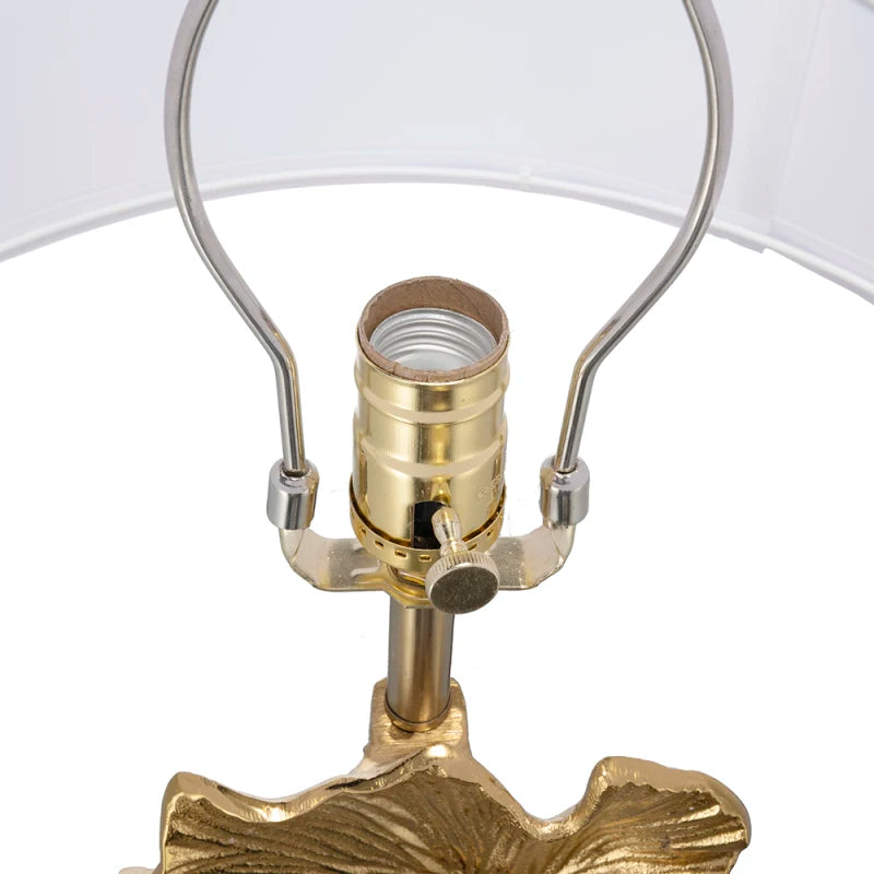 Aluminum Artistic Drum Drum shade Fabric Home Lamp Marble Shade Table D17x30.2 Gold Ginkgo Leaf Table Lamp with Marble Base and