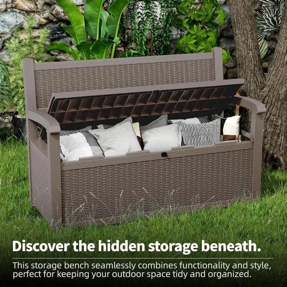 80 Gallon Storage Bench Deck Box Outdoor with Armrests,Storage Furniture Waterproof Lockable for Porch Patio and Garden(Gray)