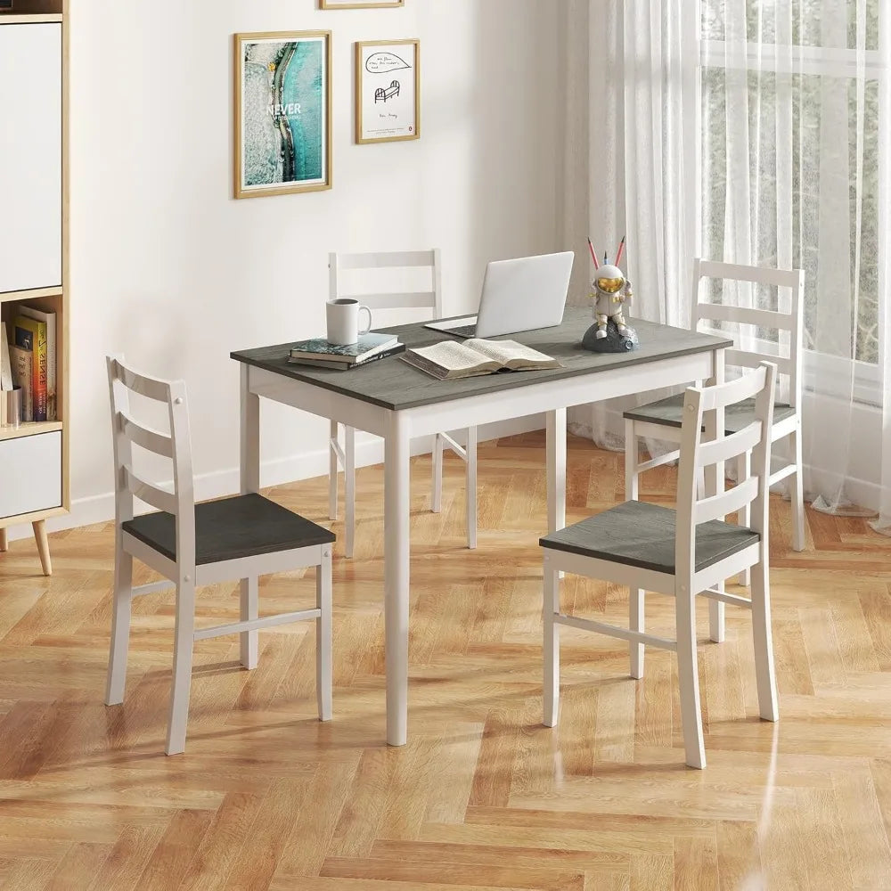 Dining Table Set for 4, Kitchen Table Chairs Set of 4 with Rubber Wood Legs, Farmhouse 5 Piece Dining Table Set Solid Wood for