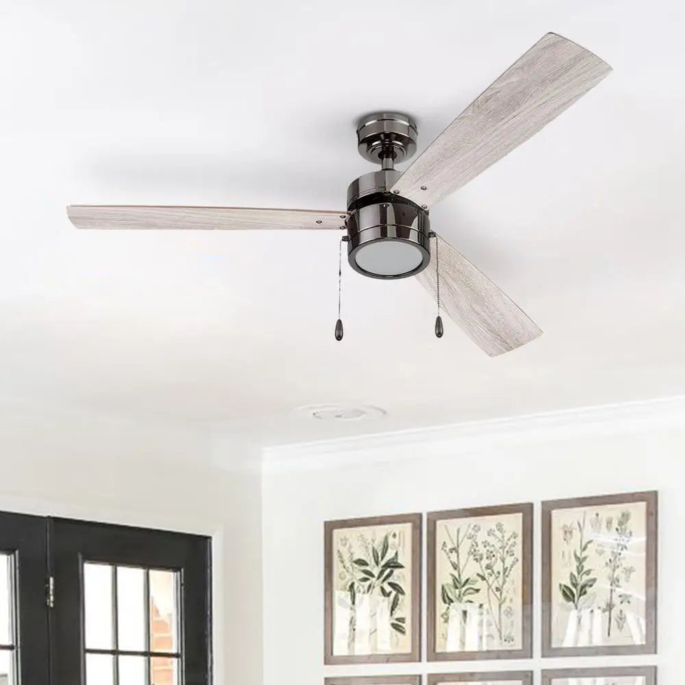 52 Inch Modern Ceiling Fan with Integrated LED Light Kit Pull Chains Reversible Motor Quiet Blades Living Room Kitchen Bedroom
