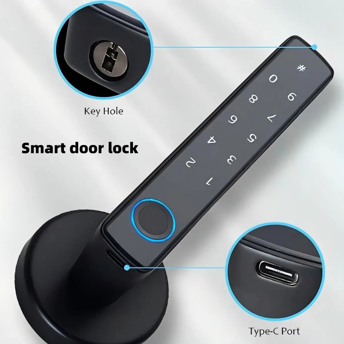 Smart Fingerprint Door Lock Keyless Entry - Bluetooth Remote Control, Auto-Lock Home Security for Keypad/App (Black)