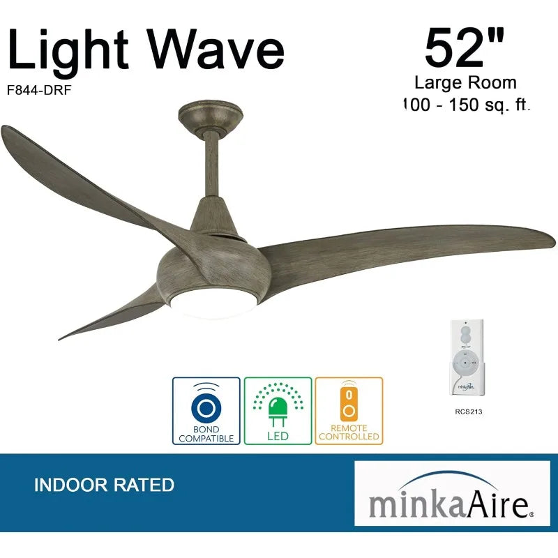 MINKA-AIRE F844-DRF Light Wave 52" Ceiling Fan with LED Lights & Remote, Driftwood