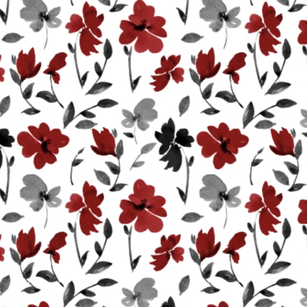Black Red and Grey Floral Shower Curtain, 72" X 72", Polyester, shower curtain , curtain
