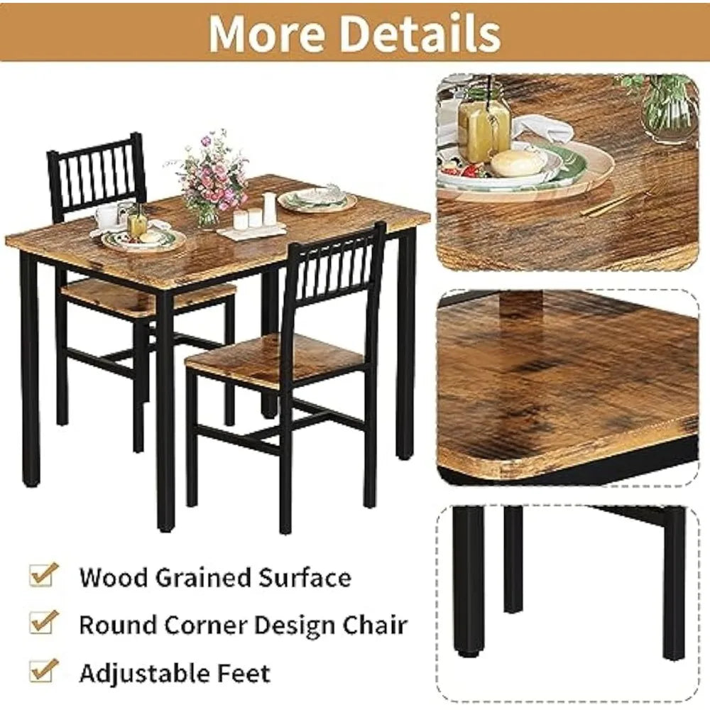 3 Piece Dining Table Set, Small Industrial Kitchen Table and 2 Chairs, Kitchen Breakfast Dining Table Set, Breakfast Table Set