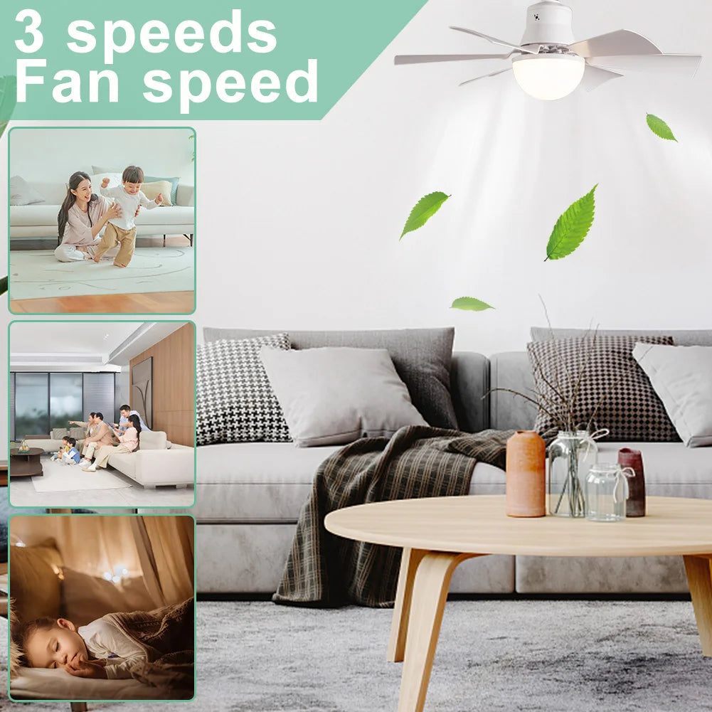 Ceiling Fan Light LED 30W Simple Lights with E27 Remote Control Timing Light Bulb for Home Living Room Decorative Fan Lighting