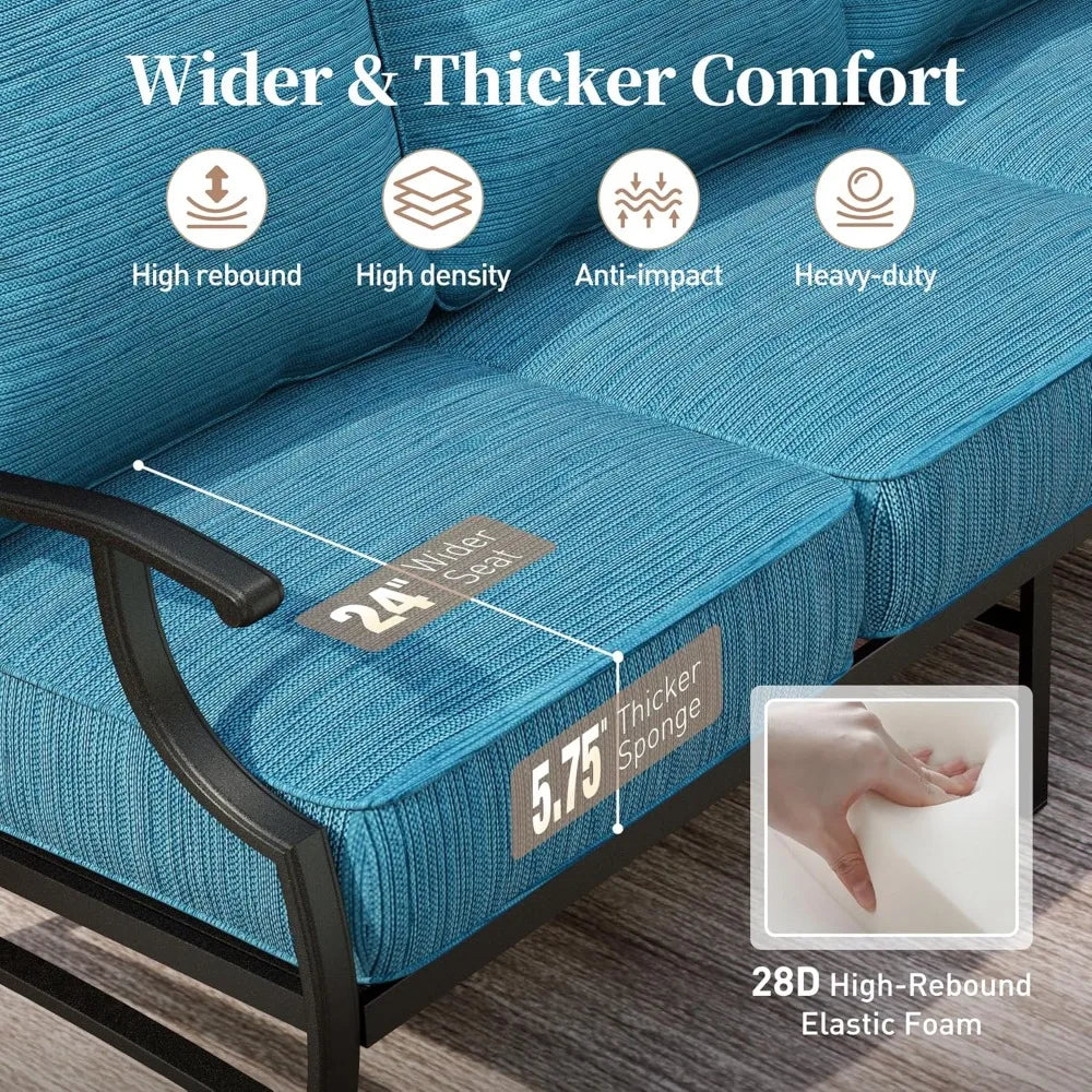 Metal Outdoor Swivel Patio Chairs Set of 2 with 5.75" Extra Thick Cushion, 2 Piece High Back Swivel Rocker Patio Chairs Outdoor