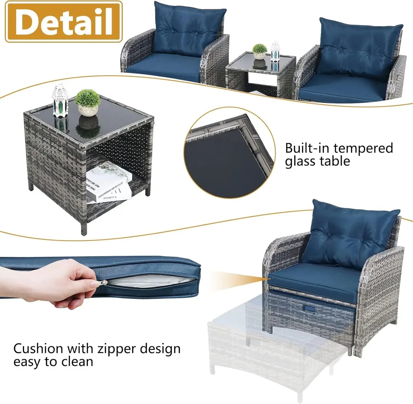Outdoor Patio Furniture 5 Pieces Wicker Chairs Set with Ottoman All Weather PE Rattan