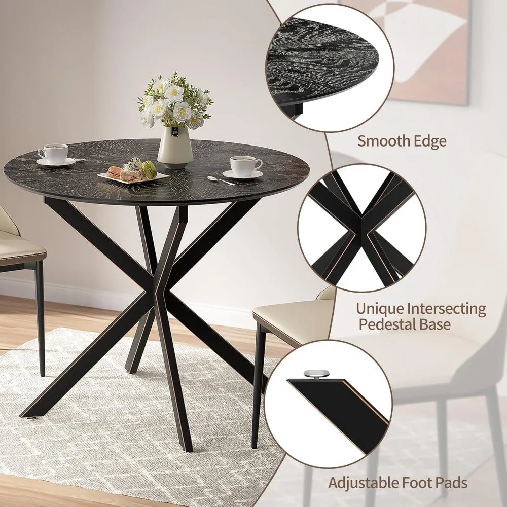 5-Pieces Dining Table Set for 4,36 inch Small Kitchen Table and Chairs Set Modern Metal Cross Base Dinner Table with 4 Cushione